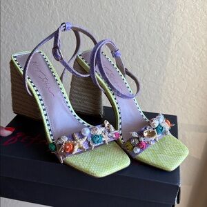 Betsey Johnson Lime and Purple Embellished Heels